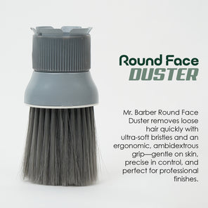 Mr. Barber Round Face Duster | Professional Barber Brush – Soft Bristles, Dual-Hand Ergonomic Grip (Gray)