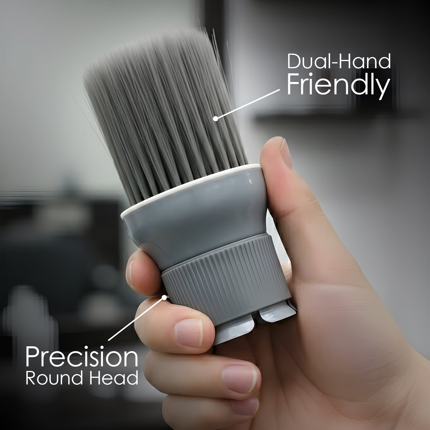 Mr. Barber Round Face Duster | Professional Barber Brush – Soft Bristles, Dual-Hand Ergonomic Grip (Gray)